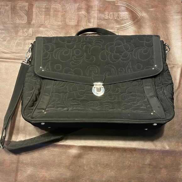 Vera Bradley Black Quilted Floral Laptop Messenger Bag Briefcase Adjustable‎ - Picture 15 of 16